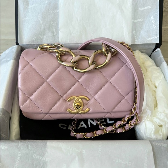 Chanel Pink Mini Color Match Flap Bag Crossbody Gold Chain And CC Turnlock - Picture 1 of 14